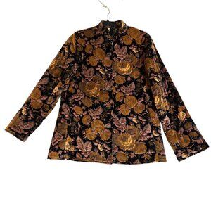 Sun N Sand Womens Small Quilted Jacket Floral Brown Black Fall Colors